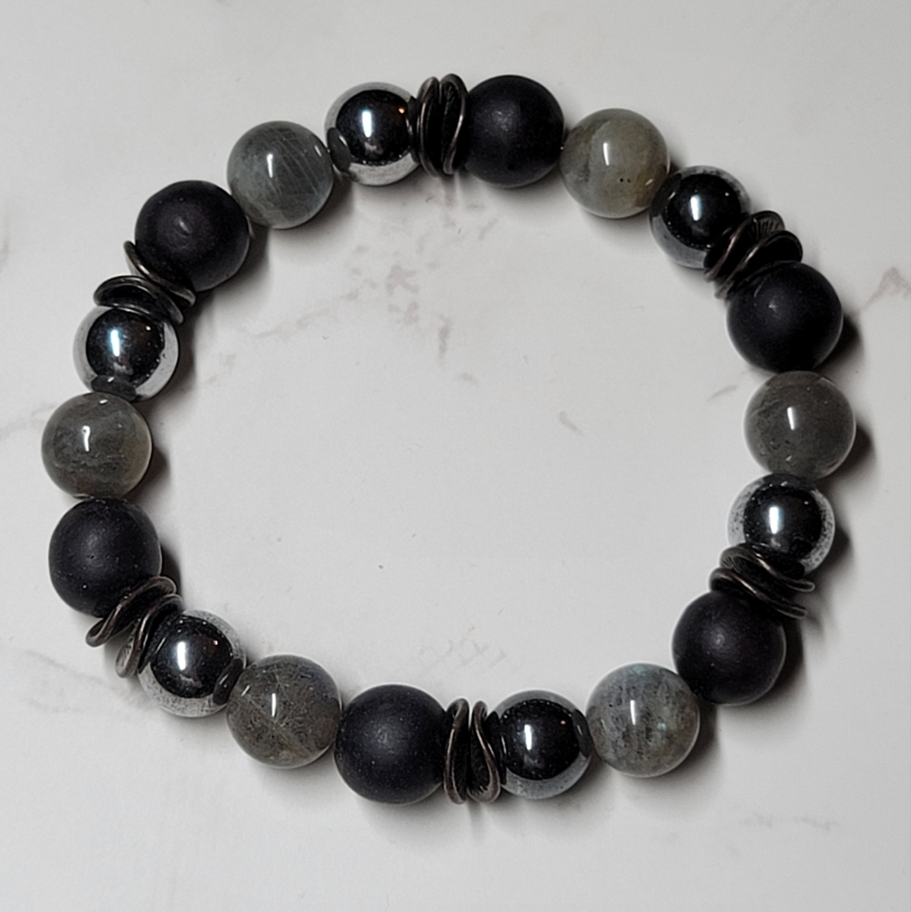 Labradorite Onyx and Hematite Men's Bracelet